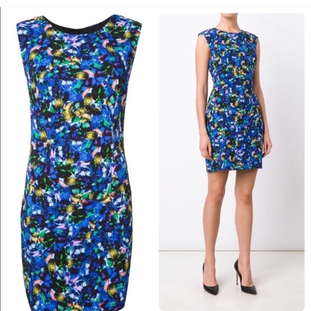 Milly Blue Pink and Green Abstract Sleeveless Dress
